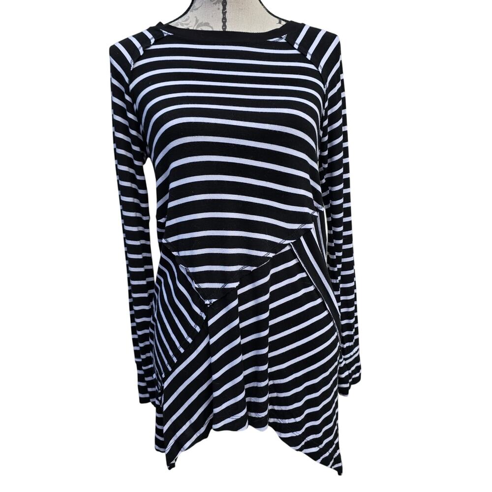 Y2k Asymmetrical Verve Ami Black and White Striped Long Sleeve Top Size S